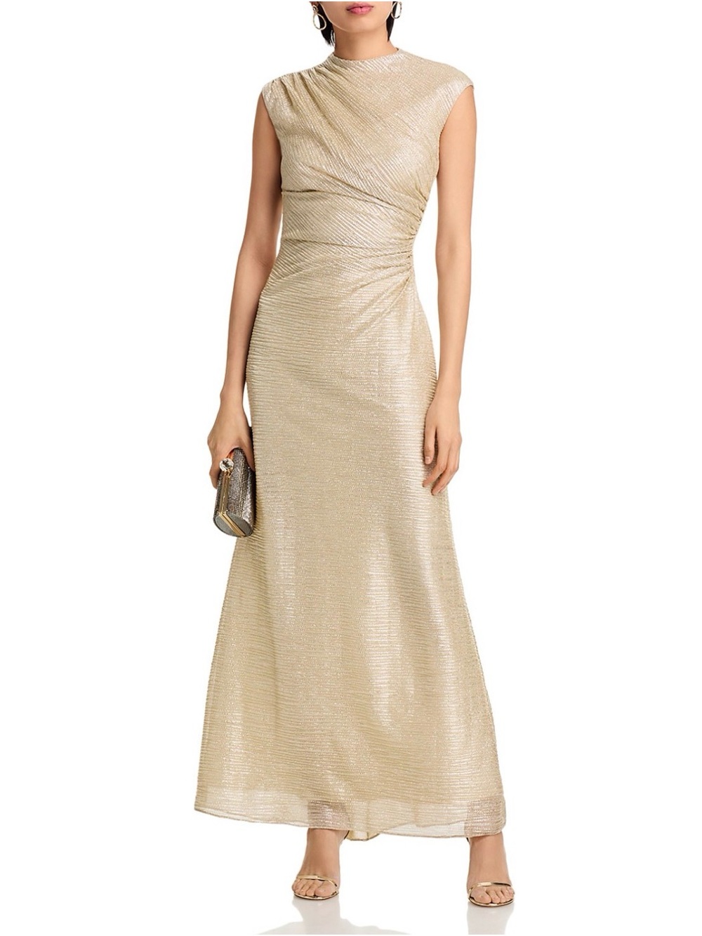 AQUA Crinkle Metallic Gold Silver Gown Size 4